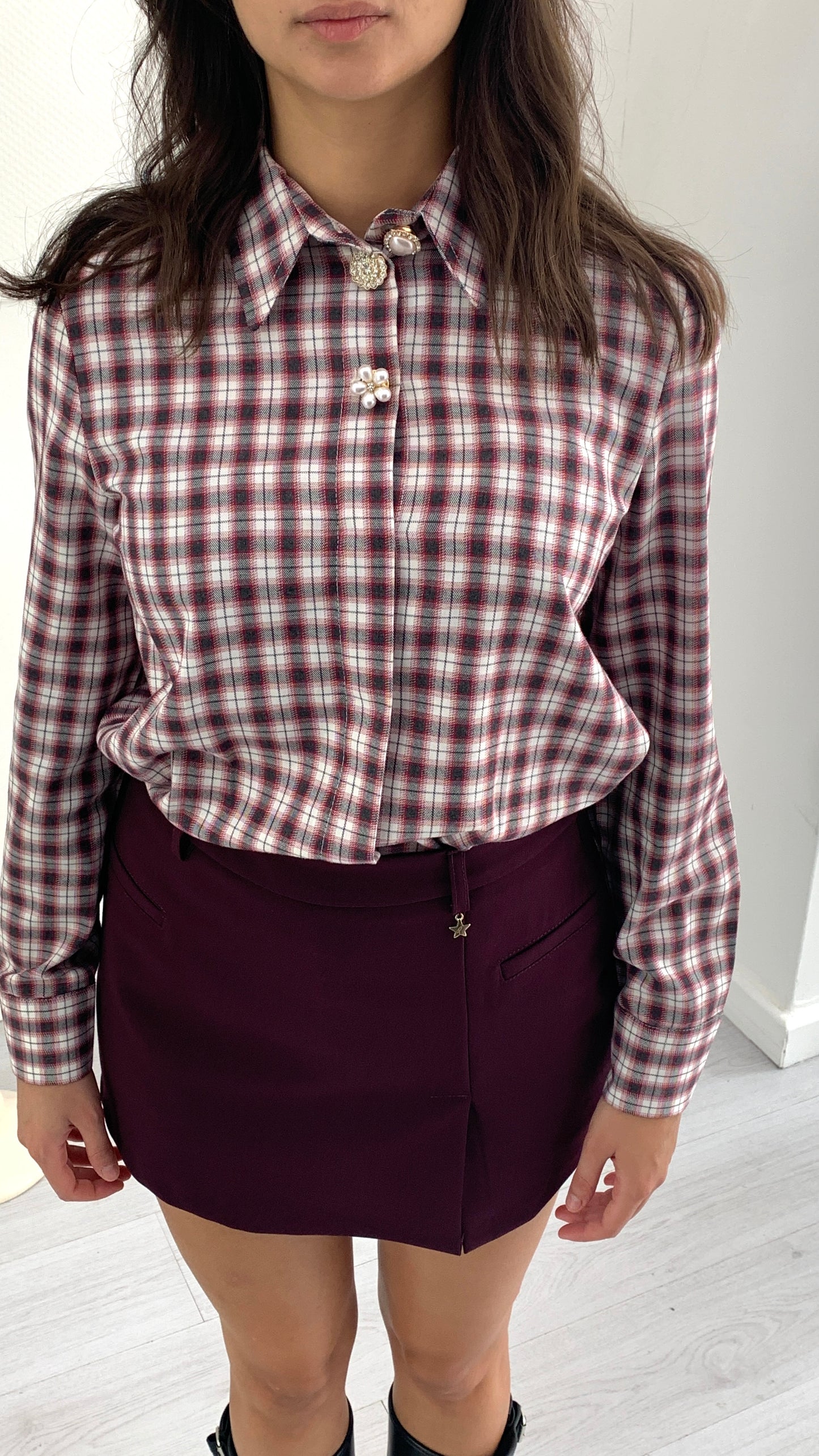 QUEGUAPA Camicia Bridget Quadri Bordeaux