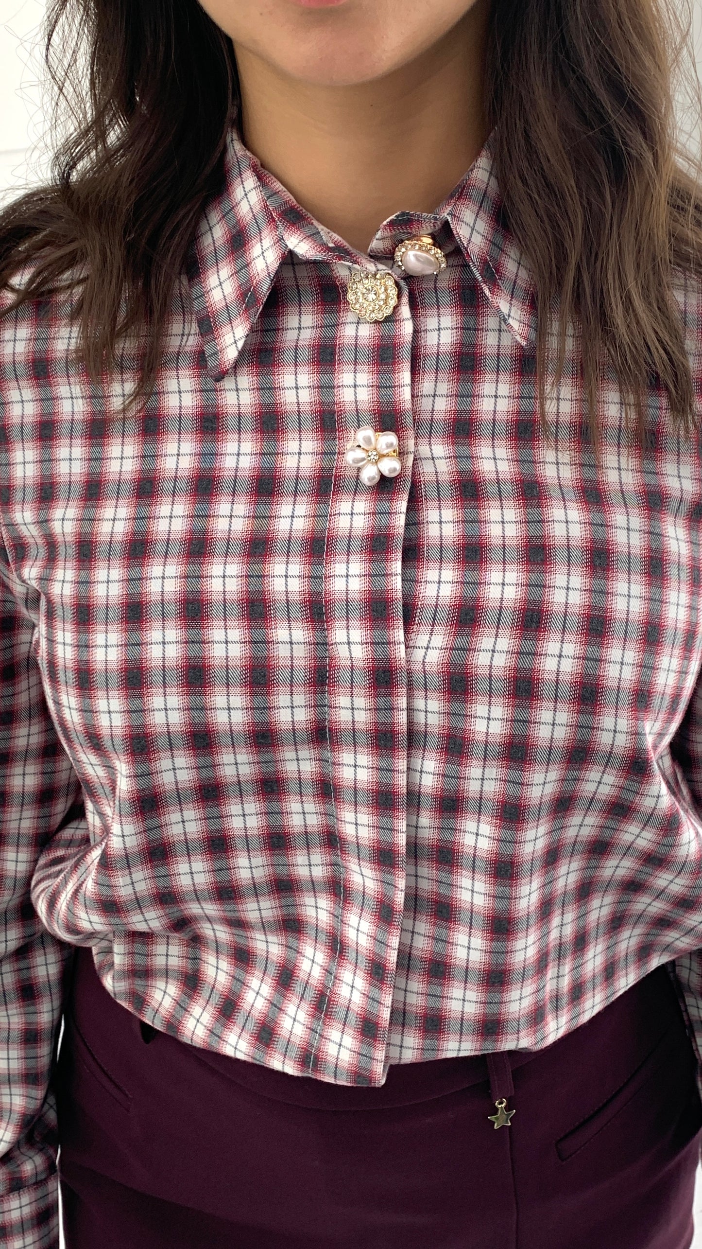 QUEGUAPA Camicia Bridget Quadri Bordeaux