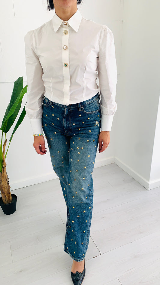 QUEGUAPA Camicia Bianca con Bottoni Luxury