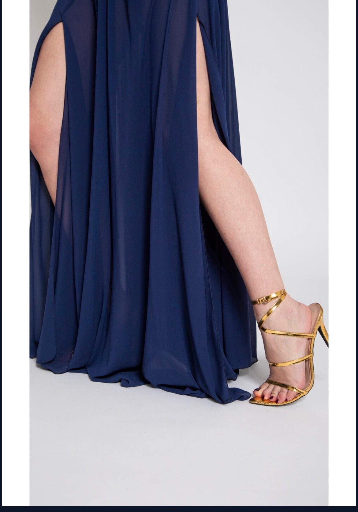 Abito Lungo Cerimonia Curvy Blu Navy con Corpetto Paillettes