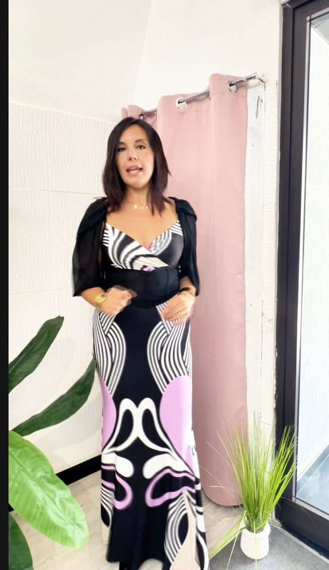 abito lungo elegante
abito elasticizzato
EDAS moda
abito cerimonia
abito fantasia grafica
abito lilla