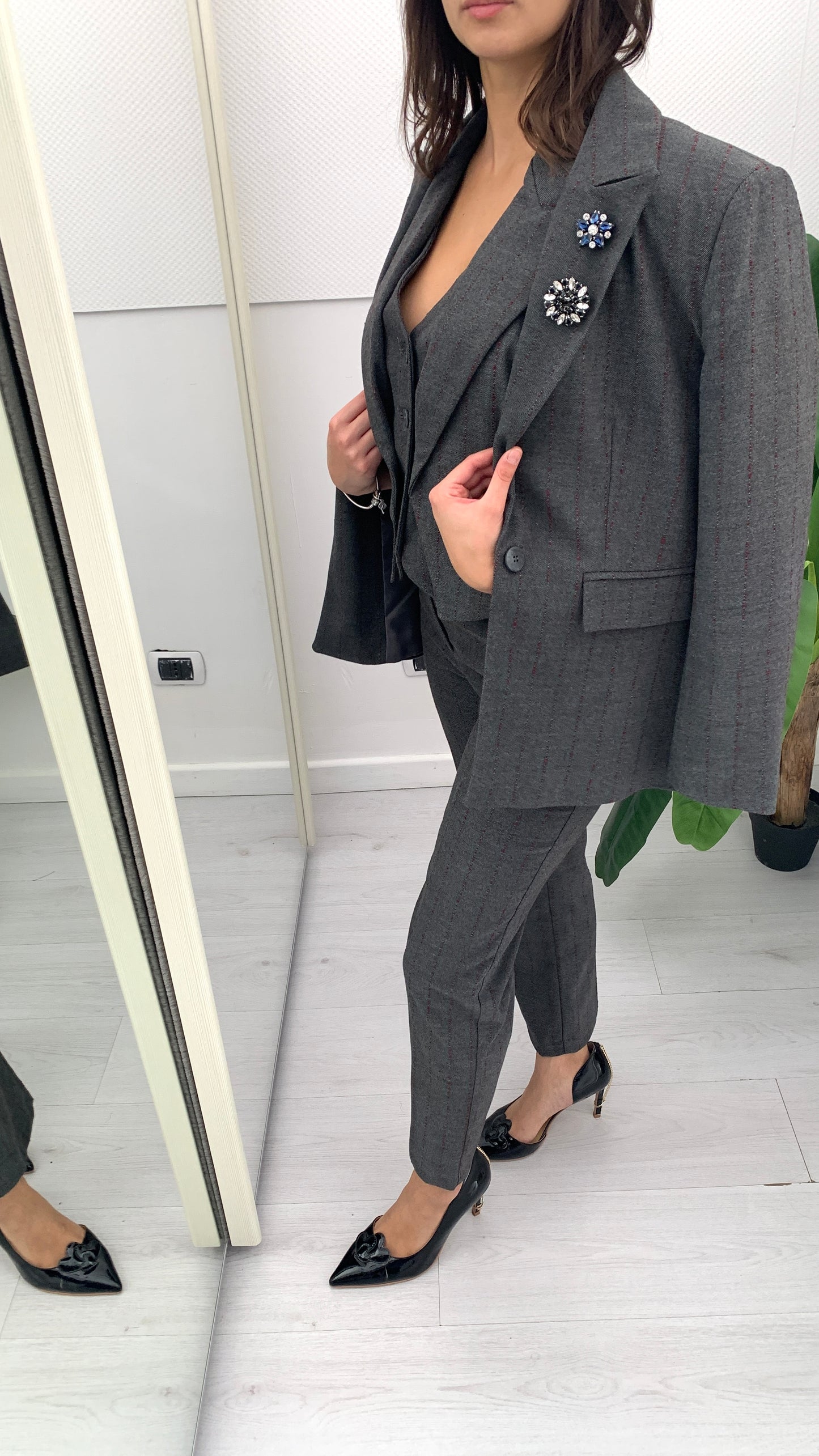 QUEGUAPA Giacca Rigata Bordeaux