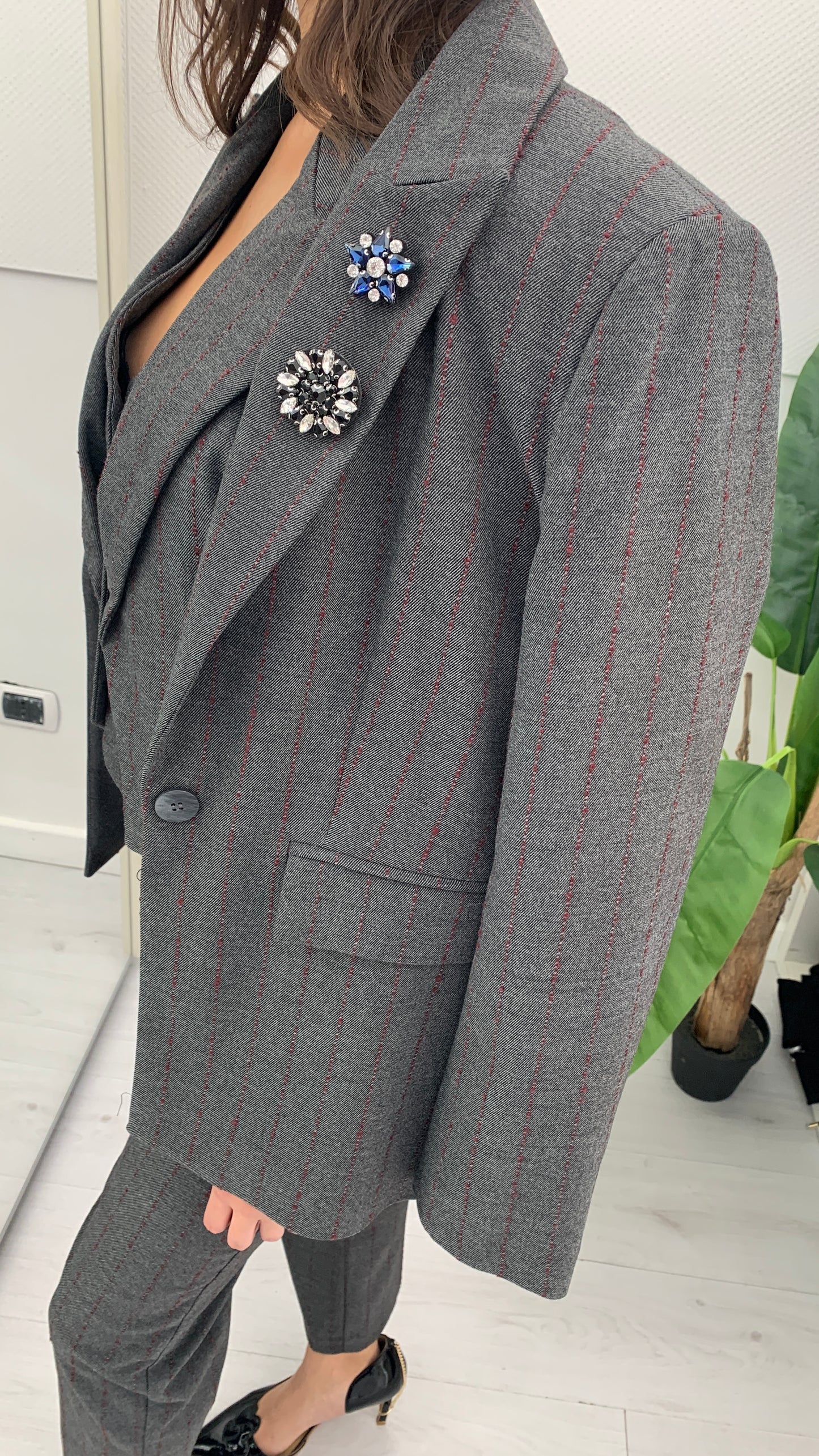 QUEGUAPA Giacca Rigata Bordeaux