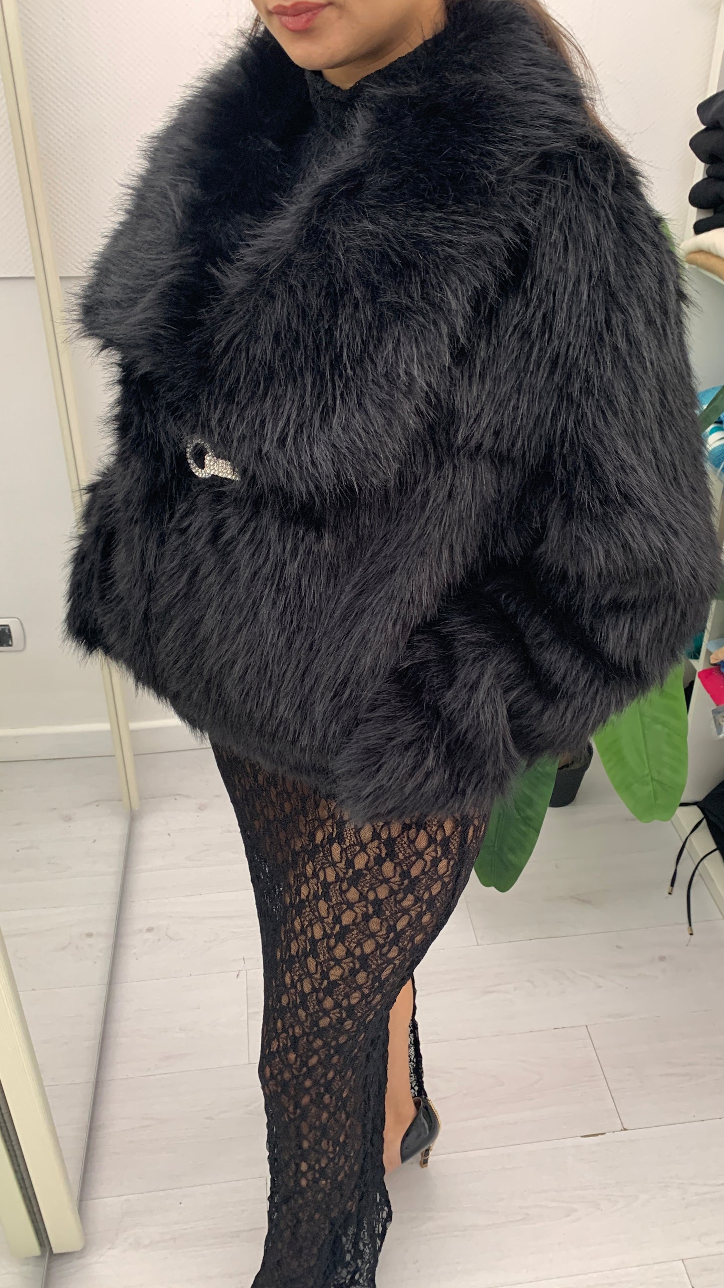 DENNY ROSE Giacca Pelliccia con Bottone Gioiello