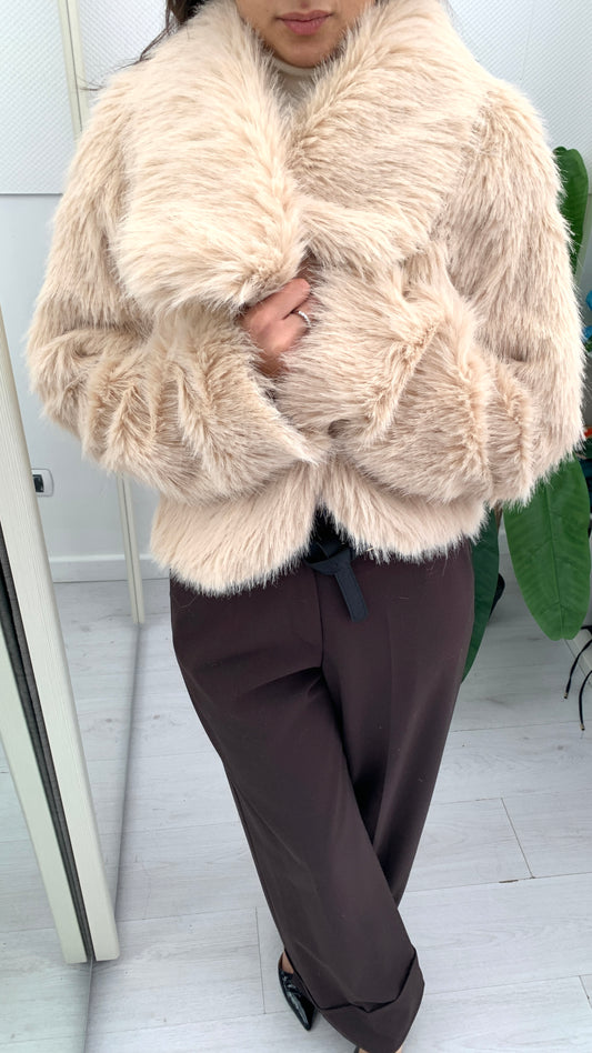 DENNY ROSE Giacca Pelliccia con Bottone Gioiello