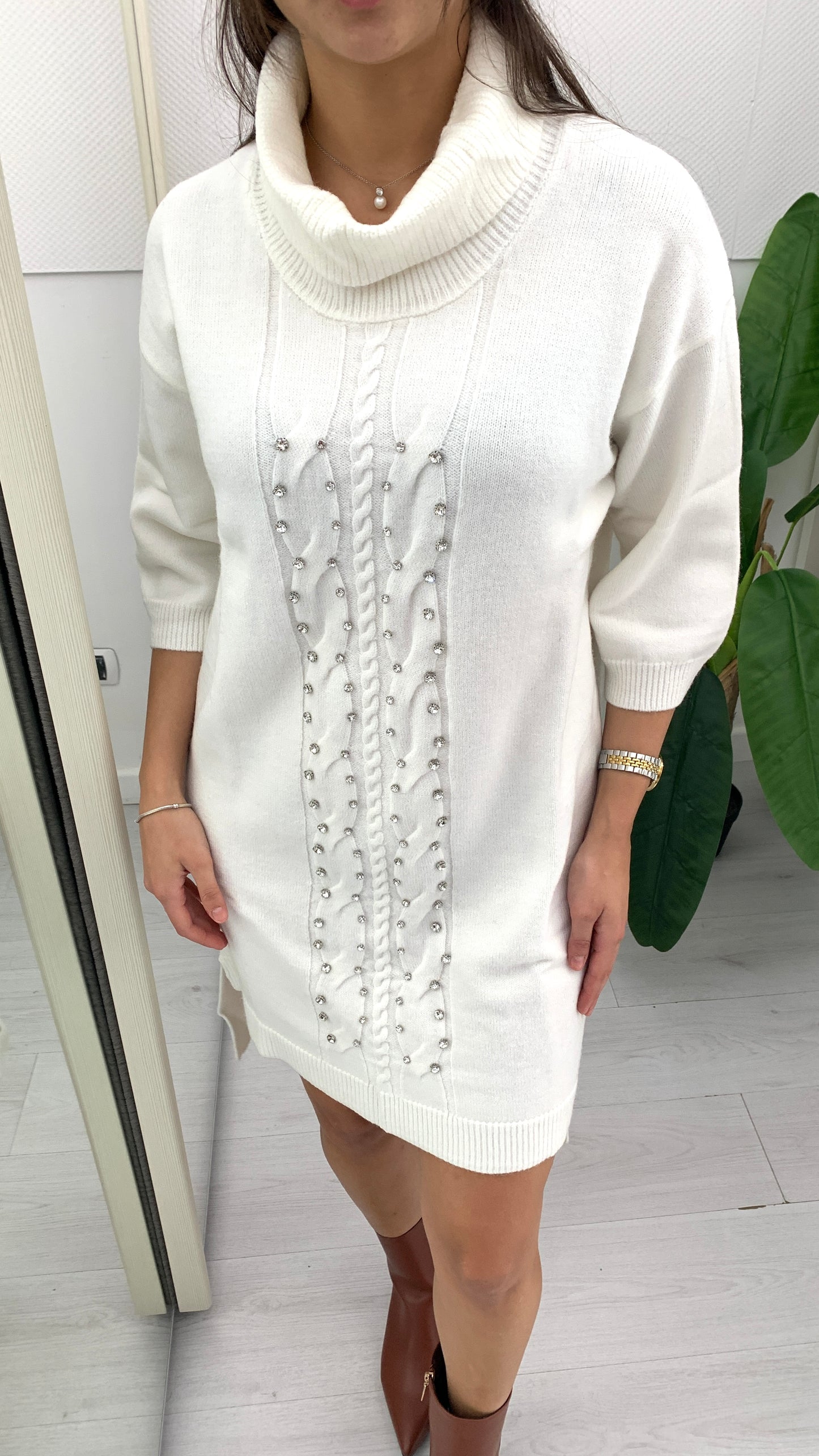 DENNY ROSE Mini Abito Dritto con Borchiette