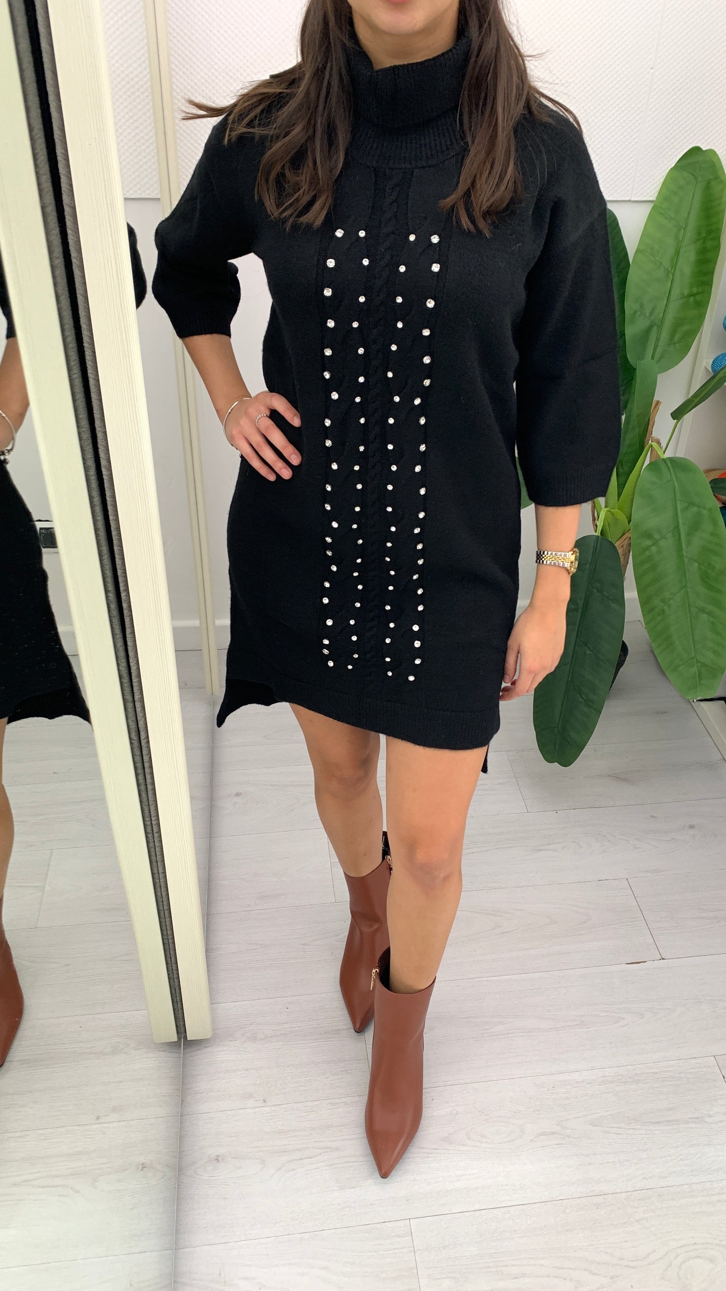 DENNY ROSE Mini Abito Dritto con Borchiette