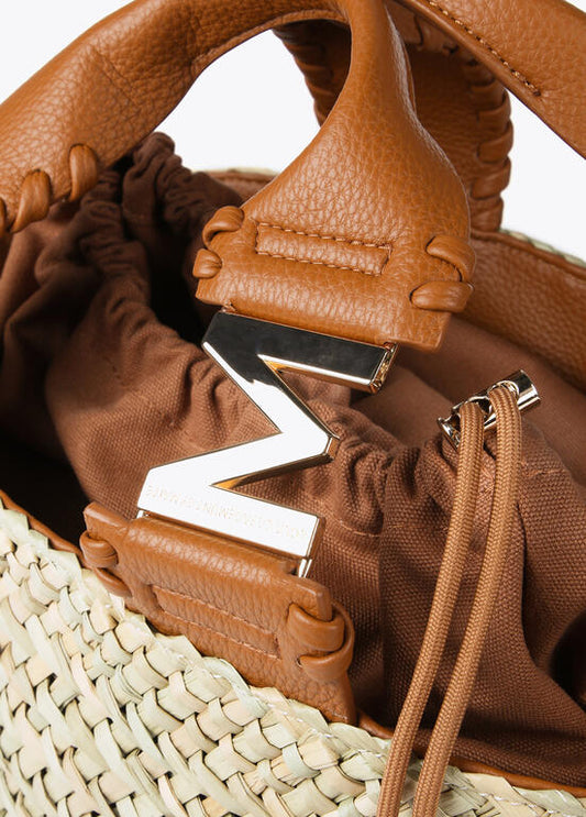LOLA CASADEMUNT Cesta in Vimini con Inserti in Pelle