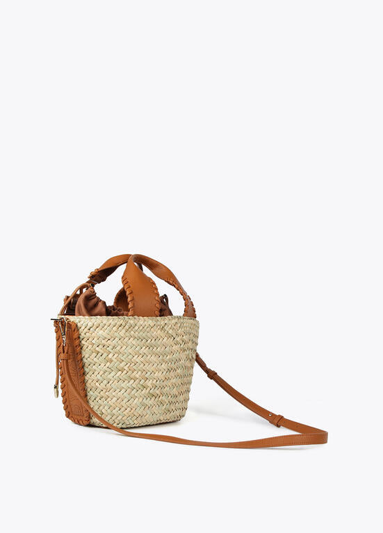 LOLA CASADEMUNT Cesta in Vimini con Inserti in Pelle