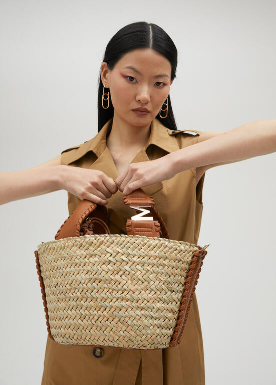 LOLA CASADEMUNT Cesta in Vimini con Inserti in Pelle