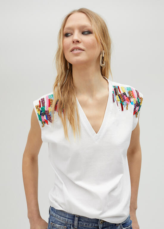 LOLA CASADEMUNT T-Shirt Strass sulle Spalle