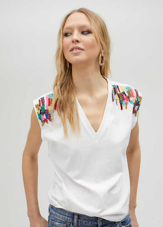 LOLA CASADEMUNT T-Shirt Strass sulle Spalle