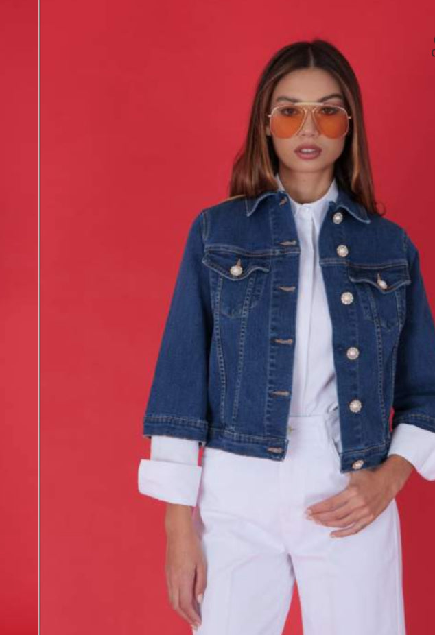 QUEGUAPA Giubbino Isla in Jeans con Bottoni in Perla