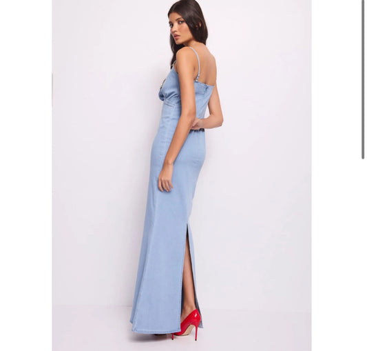 DENNY ROSE Abito Lungo in Jeans con Applicazione