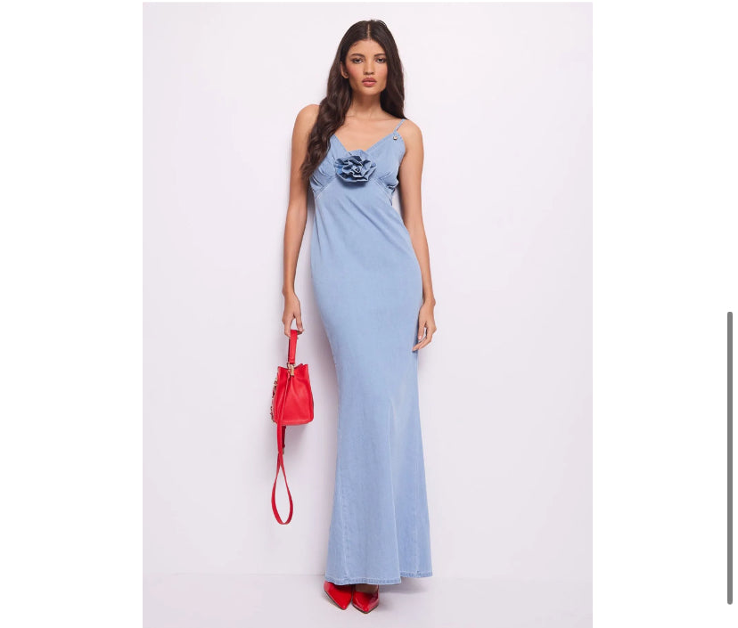 DENNY ROSE Abito Lungo in Jeans con Applicazione