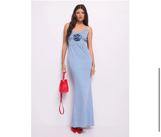 DENNY ROSE Abito Lungo in Jeans con Applicazione