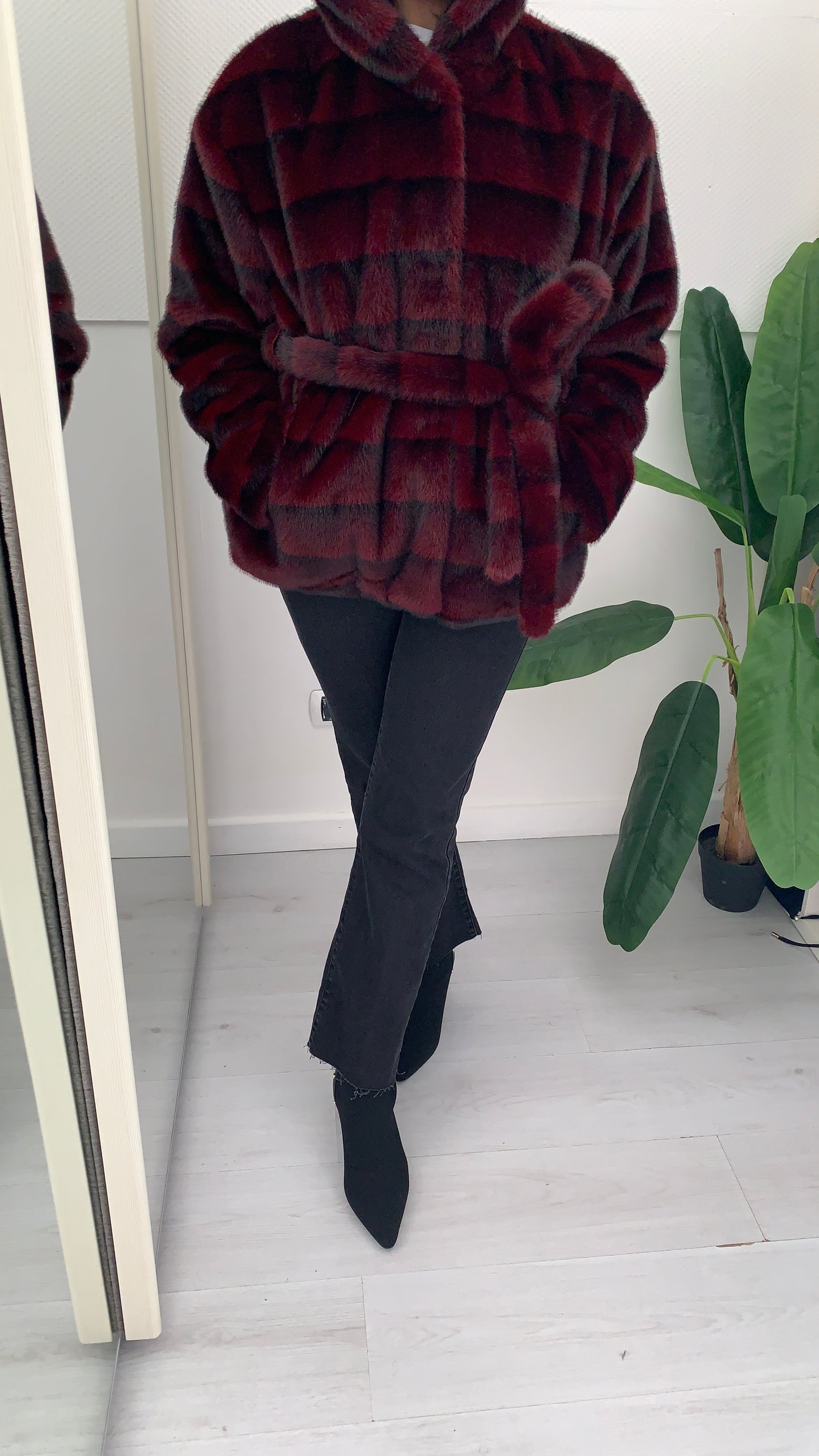 EDAS Ecopelliccia Eliseo Zebrata Bordeaux e Nera con Cintura