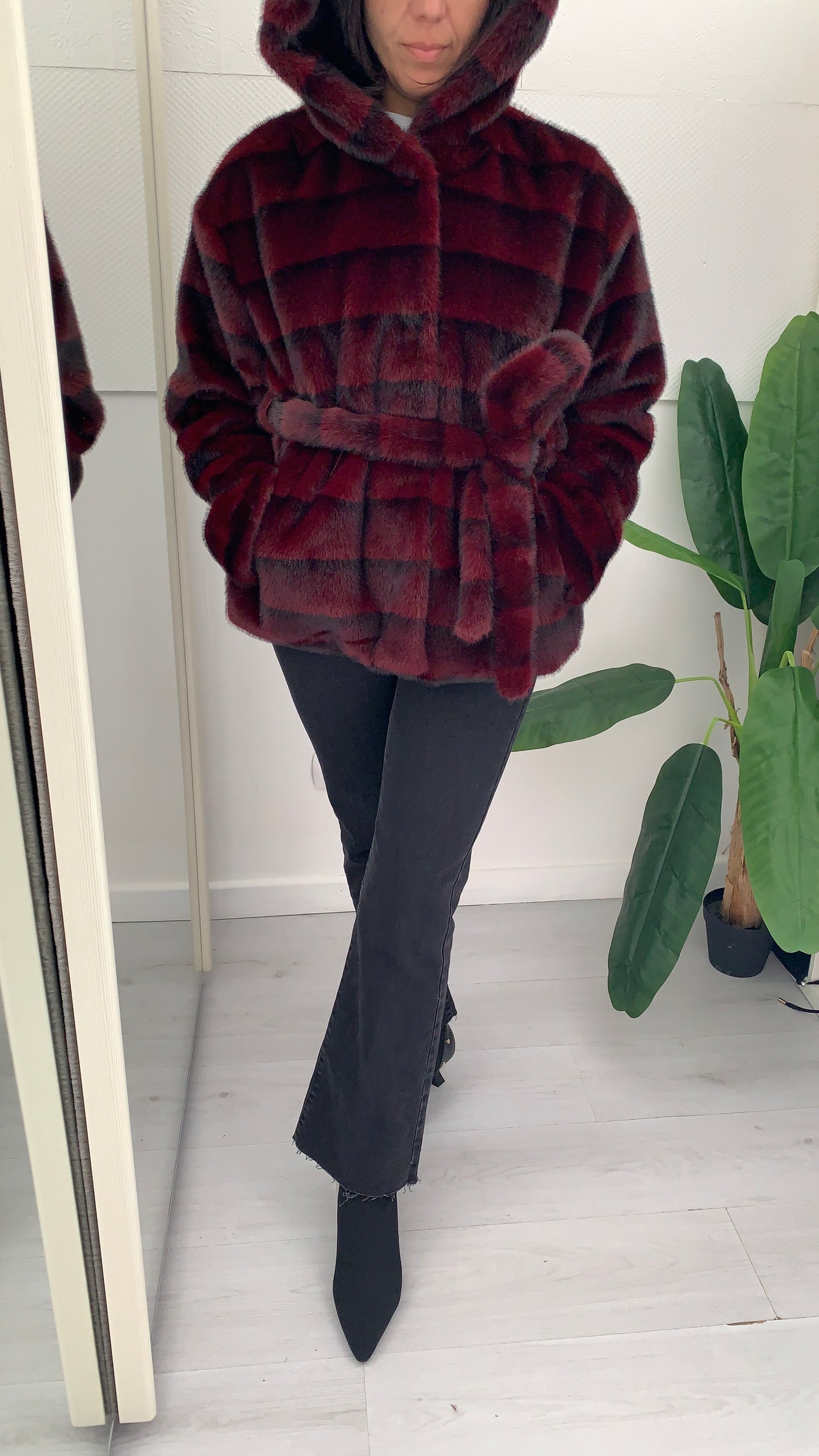 EDAS Ecopelliccia Eliseo Zebrata Bordeaux e Nera con Cintura