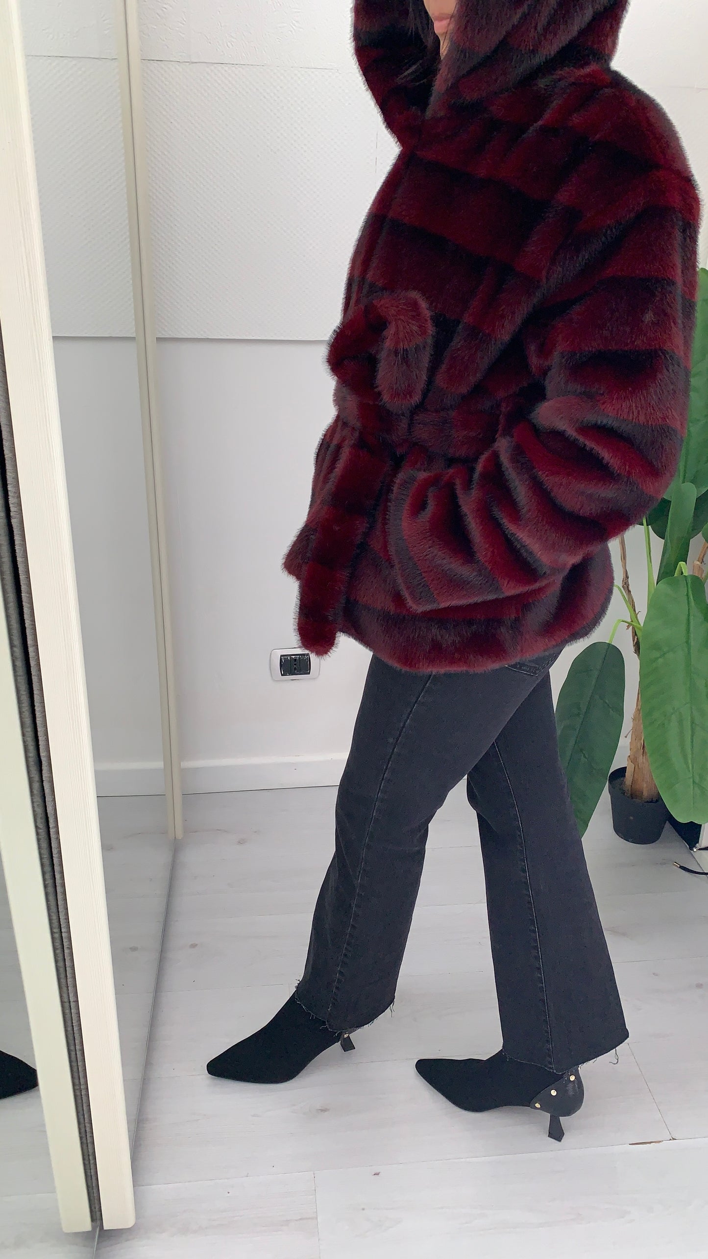 EDAS Ecopelliccia Eliseo Zebrata Bordeaux e Nera con Cintura