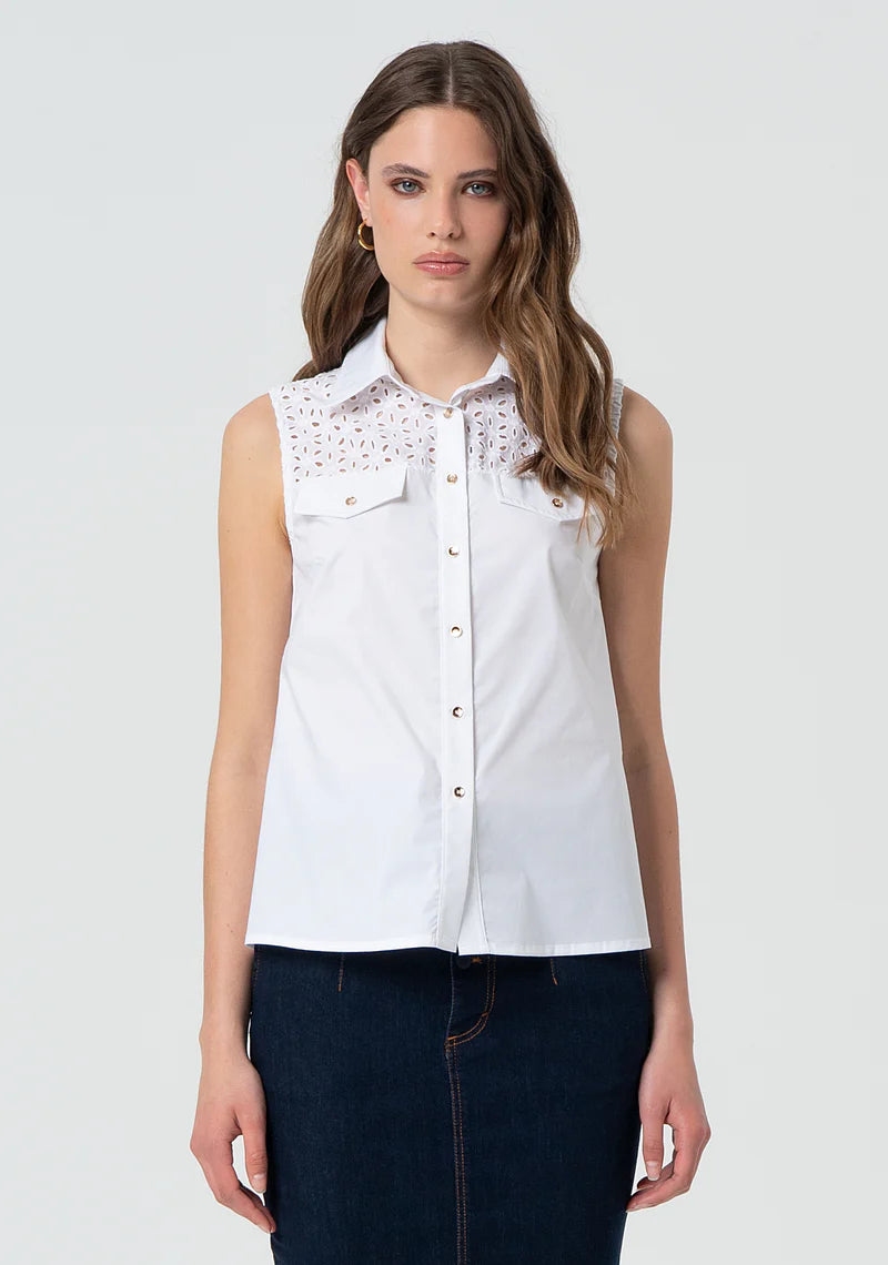 FRACOMINA Camicia Smanicata con Ricamo
