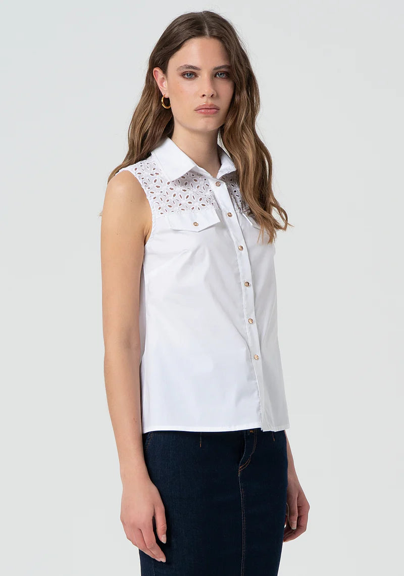 FRACOMINA Camicia Smanicata con Ricamo