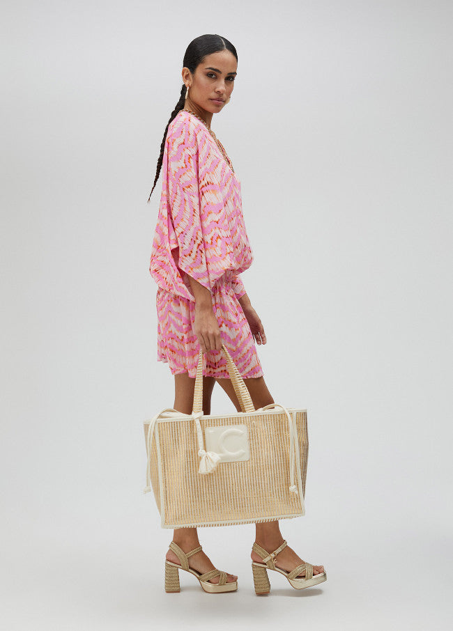 LOLA CASADEMUNT Borsa Grande Effetto Metallizzata in Raffia