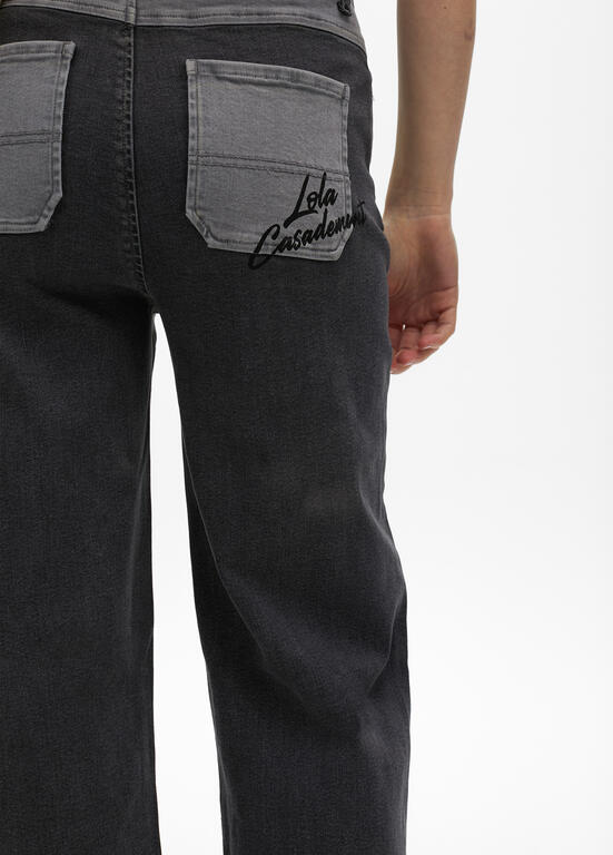 LOLA CASADEMUNT Jeans Grigi Gamba Larga Dettagli Neri
