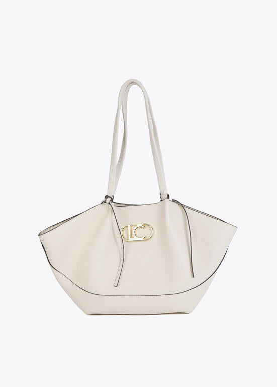 Borsa shopper Lola Casademunt bianco panna - vista laterale con profili a contrasto

