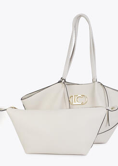 Borsa Shopper Donna Bianco Panna con Logo Dorato - Lola Casademunt