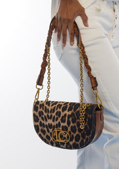 Borsa hobo mezzaluna in cotone animalier leopardato con interno in ecopelle e catena dorata – Lola Casademunt | Griffe Dipier