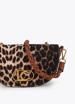 Borsa hobo mezzaluna in cotone animalier leopardato con interno in ecopelle e catena dorata – Lola Casademunt | Griffe Dipier