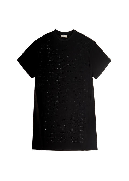 Abito nero Lola Casademunt modello sacchetto con punti luce ton sur ton e tasche, comodo